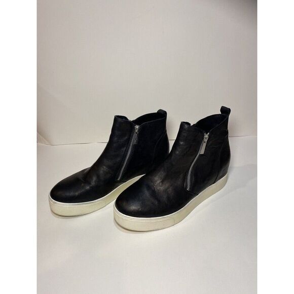 J/SLIDES Shoes - J/ Slides Sky Black Leather  Booties Fashion Sneaker Wedge Double Zip Women’s 10